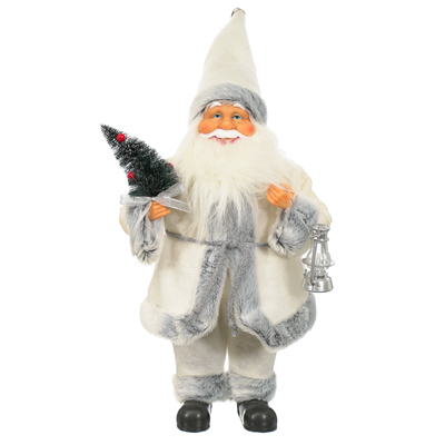 Mikołaj Z Materiału Z Choinką I Latarenką, 40 cm - Biały