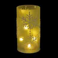 Dekoracja 10 LED- świeca z śnieżynkami, na baterie 3*AA, wys.15.5cm, do post.