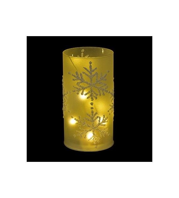 Dekoracja 10 LED- świeca z śnieżynkami, na baterie 3*AA, wys.15.5cm, do post.