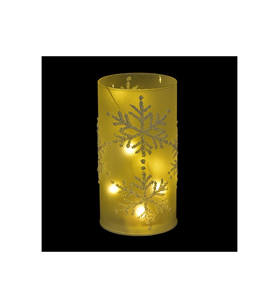 Dekoracja 10 LED- świeca z śnieżynkami, na baterie 3*AA, wys.15.5cm, do post.