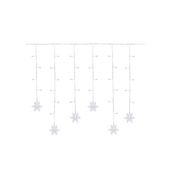 Kurtyna 95 LED ze śnieżynkami, 70x350, ciepły biały, sieciowa, zew.