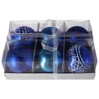 Bombki plastikowe 8cm 6 szt, mix 3 wzorów, nieb