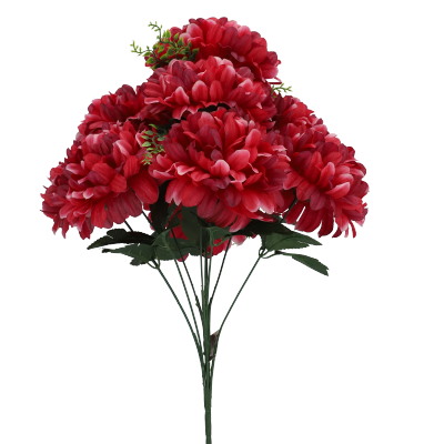 Bukiet 9 chryzantem ze sztywnego materiału, 57 cm, bordo