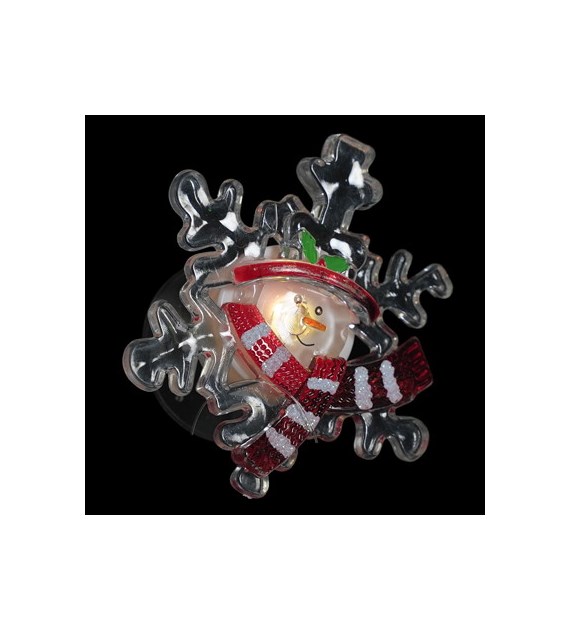 Dekoracja LED, Śnieżynka- bałwan, na baterie, 1*CR2032 (w zestawie) wys. 9 cm, na przyssawkę