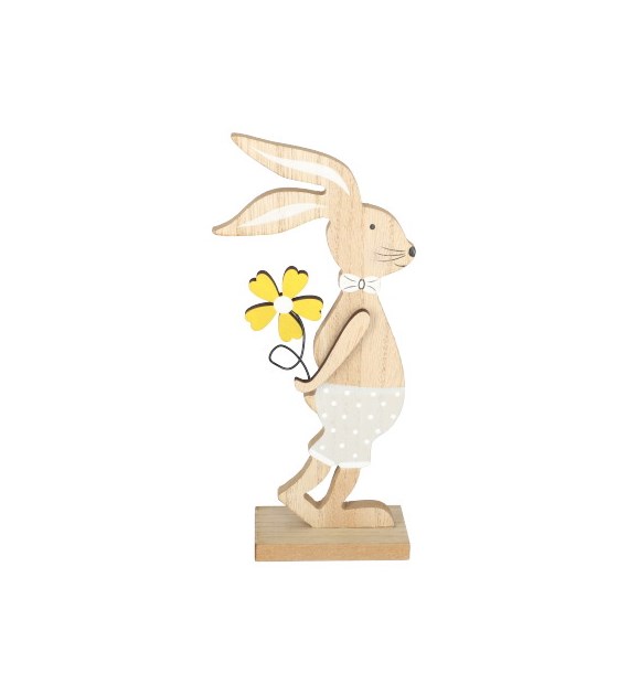 Zajączek drewniany z kwiatkiem, wys. 20,5 cm