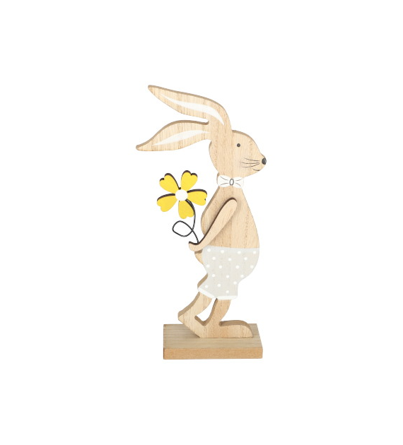 Zajączek drewniany z kwiatkiem, wys. 20,5 cm