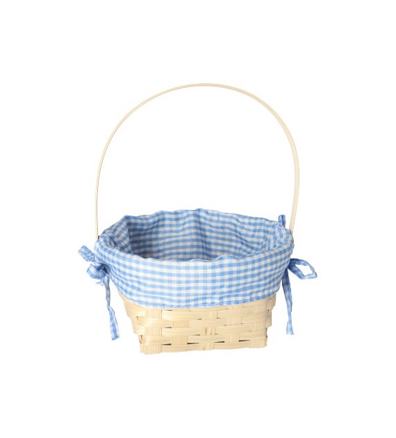 Koszyk bambusowy z wypełnieniem materiałowym w krate; niebieski