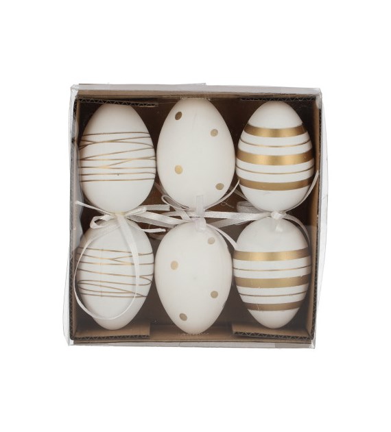 Jajka ze złotą dekoracją 6cm, 6szt