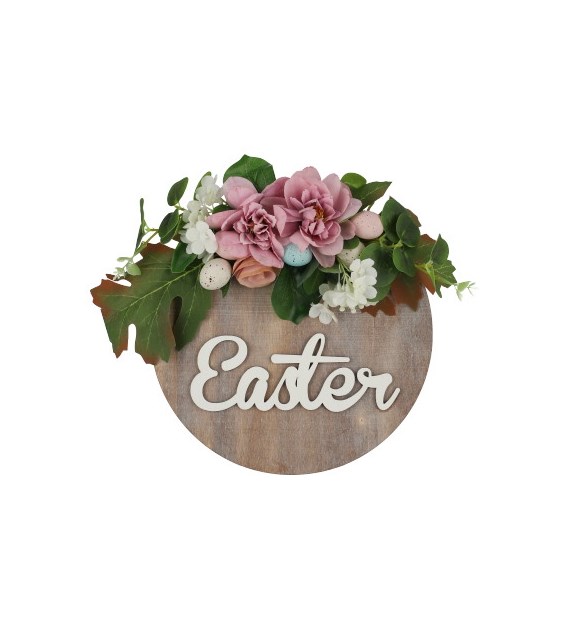 Dekoracja drewniana do powieszenia - wianek z napisem Easter