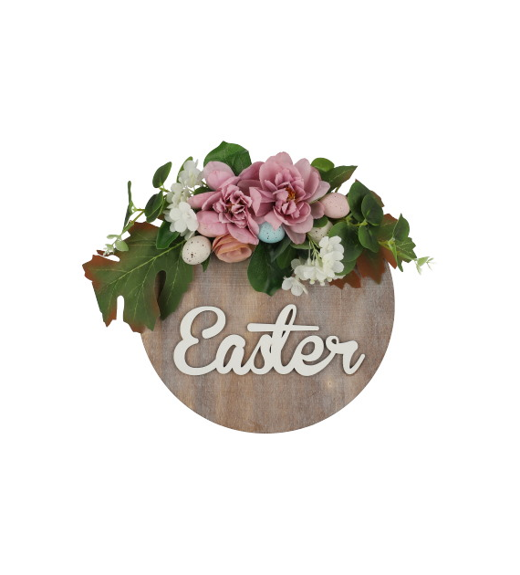 Dekoracja drewniana do powieszenia - wianek z napisem Easter