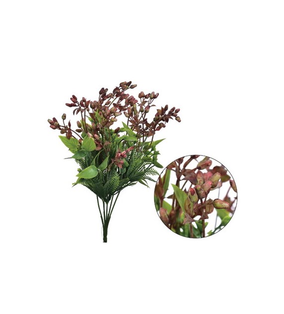 Gałązka sztucznych liści na piku, 35 cm, ziel-czerw