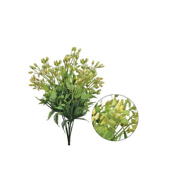 Gałązka sztucznych liści na piku, 35 cm, ziel-żółty