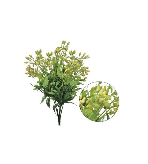 Gałązka sztucznych liści na piku, 35 cm, ziel-żółty