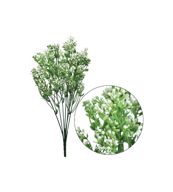 Gałązka sztucznych liści na piku, 35 cm, ziel-biały