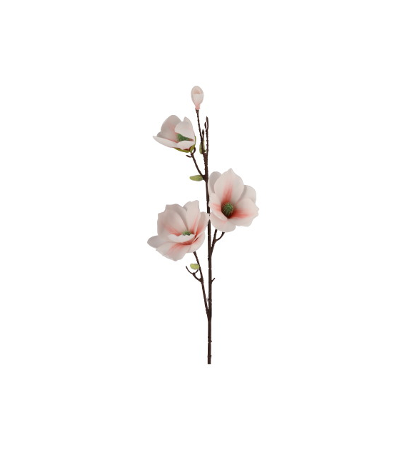Gałązka magnolii, 3 główki + pąk, 82cm, biało-łososiowy