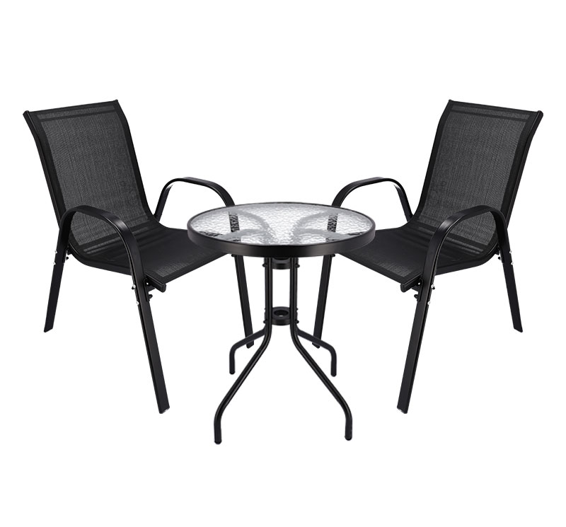 Zestaw Mebli Ogrodowych FIESTA, Stal/Textilene, 2 Krzesła 54x70x92cm + Stół Okrągły O60X70CM - Czarny