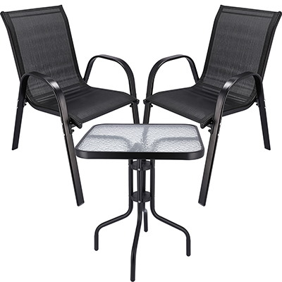 Zestaw Mebli Ogrodowych FIESTA, Stal/Textilene, 2 Krzesła 54x70x92cm + Stół Kwadratowy 60x60x70cm - Czarny