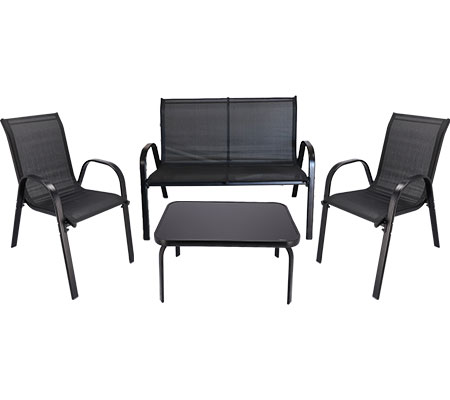 Zestaw Mebli Ogrodowych FIESTA, Sofa 70x115x67cm + 2 Krzesła 54x70x92cm + Stół Prostokątny 71x53x37cm - Czarny