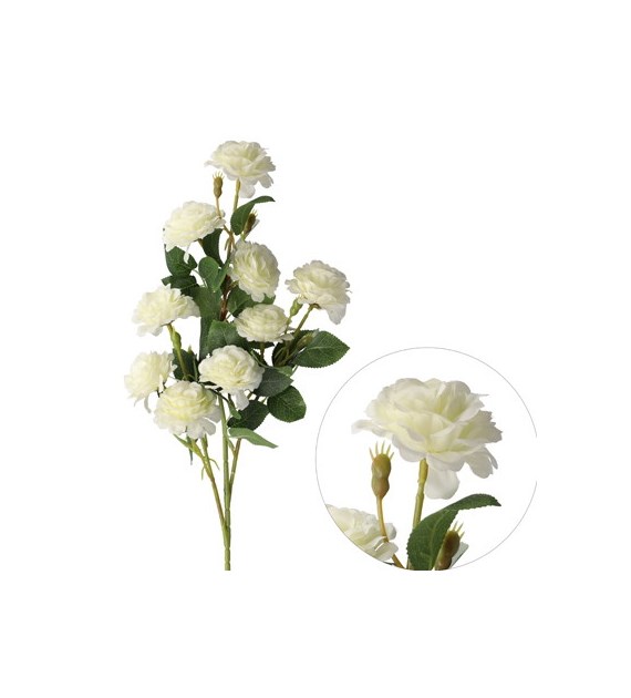 Gałązka 9 róż, 70cm, biały