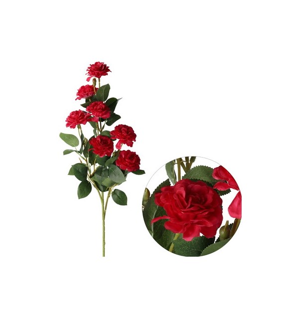 Gałązka 9 róż, 70cm, ciemny różowy