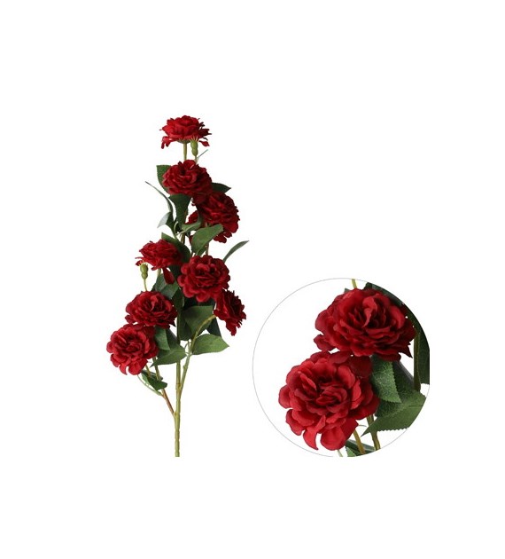Gałązka 9 róż, 70cm, bordowy