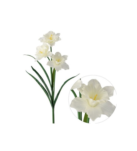 Gałązka 3 żonkili, 70cm, biały