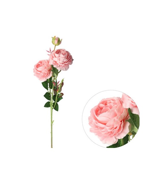 Gałązka 2 róży + pąk, 60cm, różowy