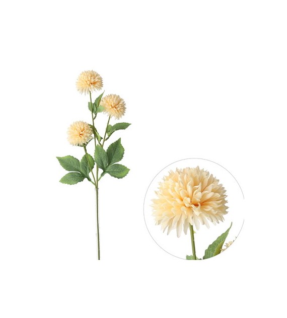 Gałązka 3 chryzantem, 67cm, kremowy
