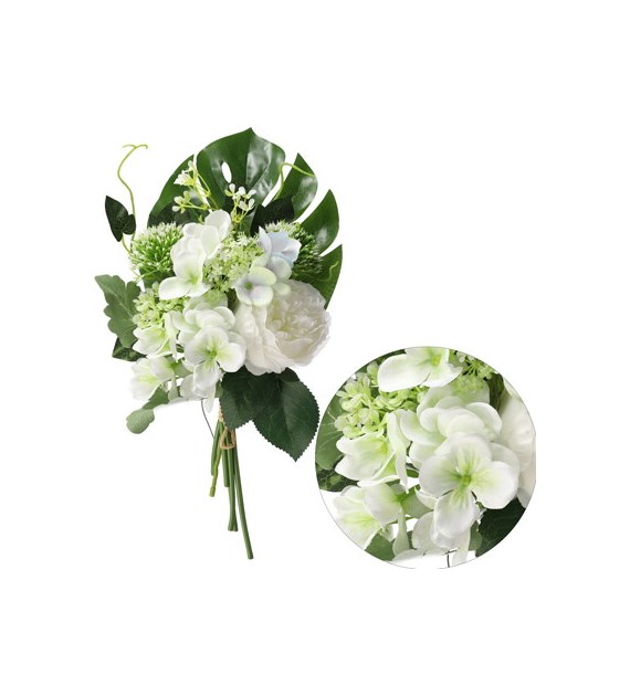 Bukiet mieszany na liściu, 40cm, biel