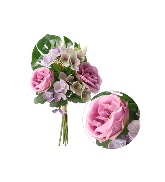 Bukiet mieszany na liściu, 42cm, fiolet