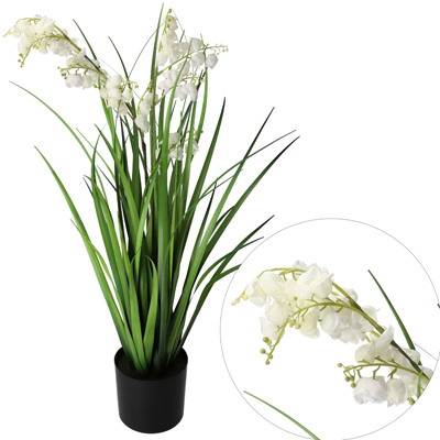 Trawa Z Białymi Kwiatami W Doniczce 75cm, Ziel-Biały