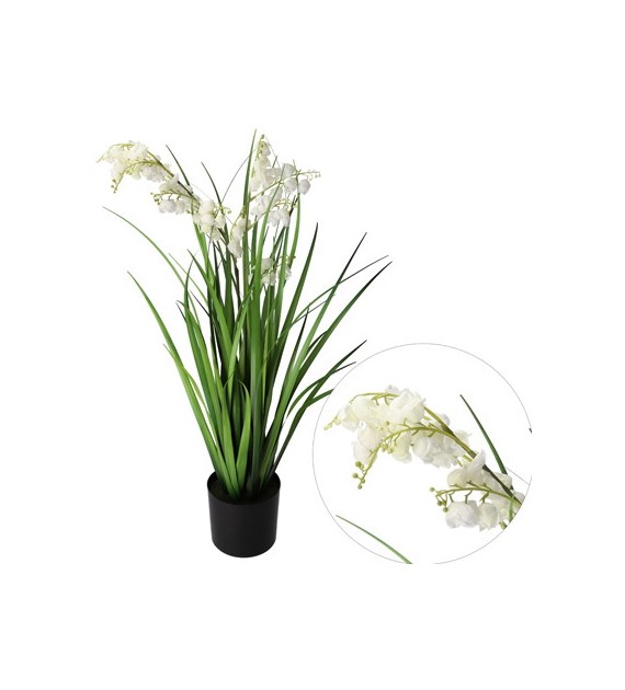 Trawa z białymi kwiatami w doniczce 75cm, ziel-biały