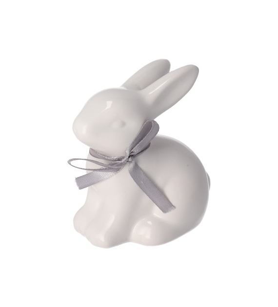 Ceramiczny zając z kokardką (szary), 9cm, do post.