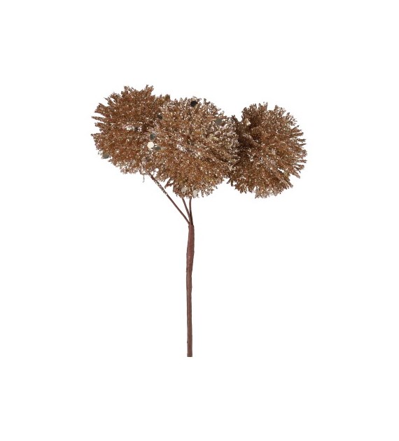 Dekoracja brokatowe kulki na piku, 3 głowki,15cm, złoty