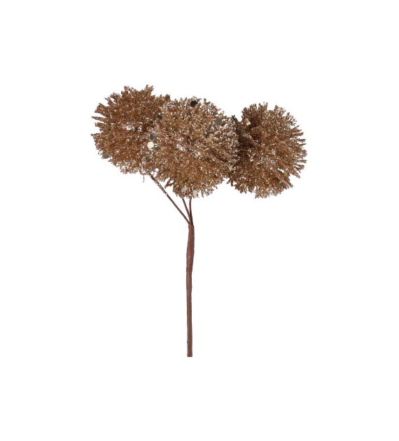 Dekoracja brokatowe kulki na piku, 3 głowki,15cm, złoty