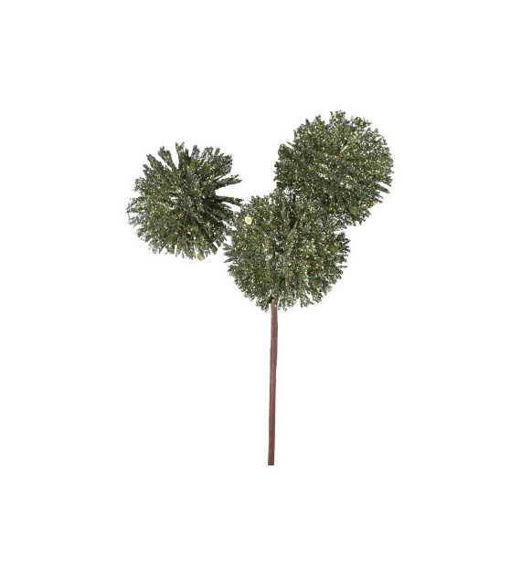 Dekoracja brokatowe kulki na piku, 3 głowki,15cm, jasny zielony