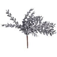 Gałązka listków brokatowa na piku, 22cm, srebrny