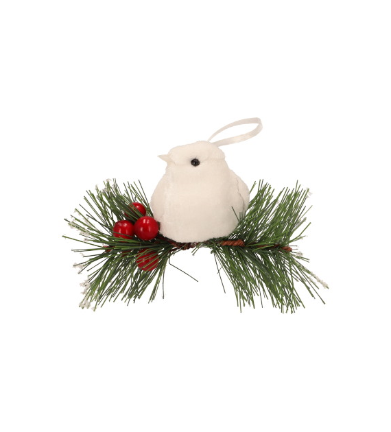 Dekoracja z materiału ptaszek , 12cm, biały, do powieszenia