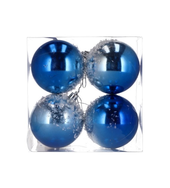 Bombki plastikowe śnieżone, 80/4szt, niebieski, biały, do powieszenia