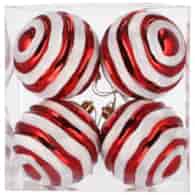 Bombki plastikowe CANDY, 8cm/4szt, czerwony, biały