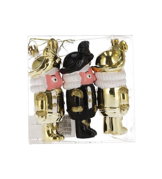 Bombki plastikowe żołnierzyki, 120/3szt, złoty, czarny, do powieszenia