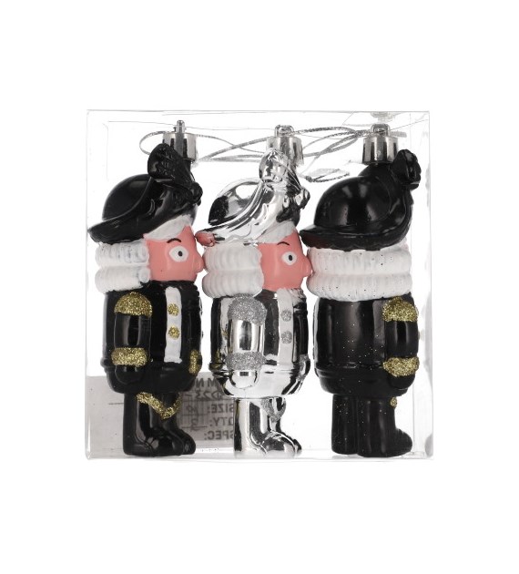 Bombki plastikowe żołnierzyki, 120/3szt, złoty, czarny, do powieszenia