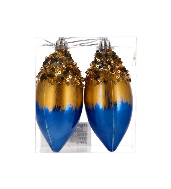 Bombki plastikowe sople, 100/2szt, złoty, niebieski, do powieszenia