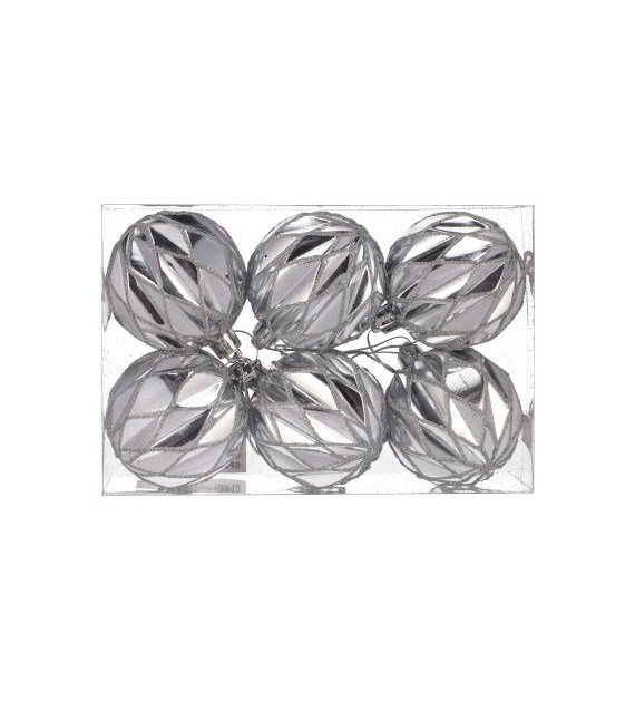 Bombki plastikowe, 60/6szt, srebrny, do powieszenia