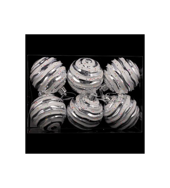 Bombki plastikowe CANDY, 6cm/6szt, srebrny, biały
