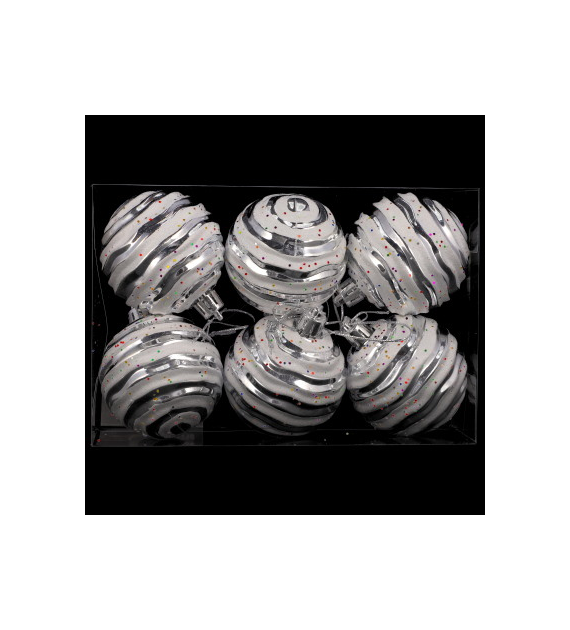 Bombki plastikowe CANDY, 6cm/6szt, srebrny, biały