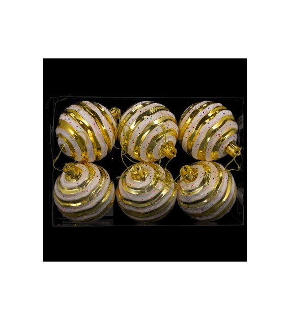 Bombki plastikowe CANDY, 6cm/6szt, złoty, biały
