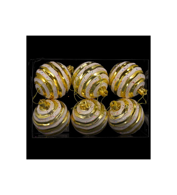 Bombki plastikowe CANDY, 6cm/6szt, złoty, biały
