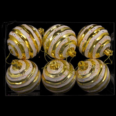 Bombki plastikowe CANDY, 6cm/6szt, złoty, biały