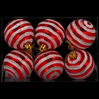 Bombki plastikowe CANDY, 6cm/6szt, czerwony, biały